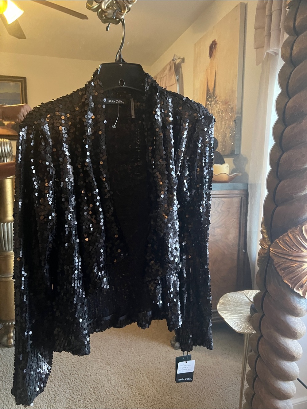 Sequin Open-Front Black Jacket